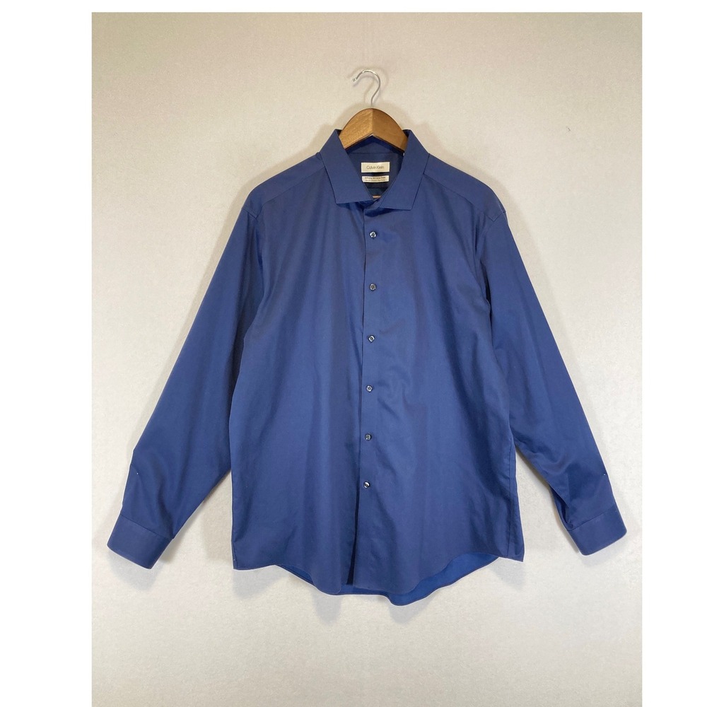 Professional Calvin Klein Men XL Blue Infinite Wrinkle Free Slim Fit Dress Shirt